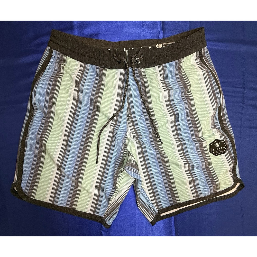 Vissla Men's 30 Board Shorts Quick Dry Stretch Upcycle Green Blue Swim Surfer 7"